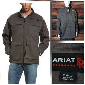 NWT Ariat Flame Resistant Coat XL Tall Canvas Cargo Stretch Jacket Ripstop Grey